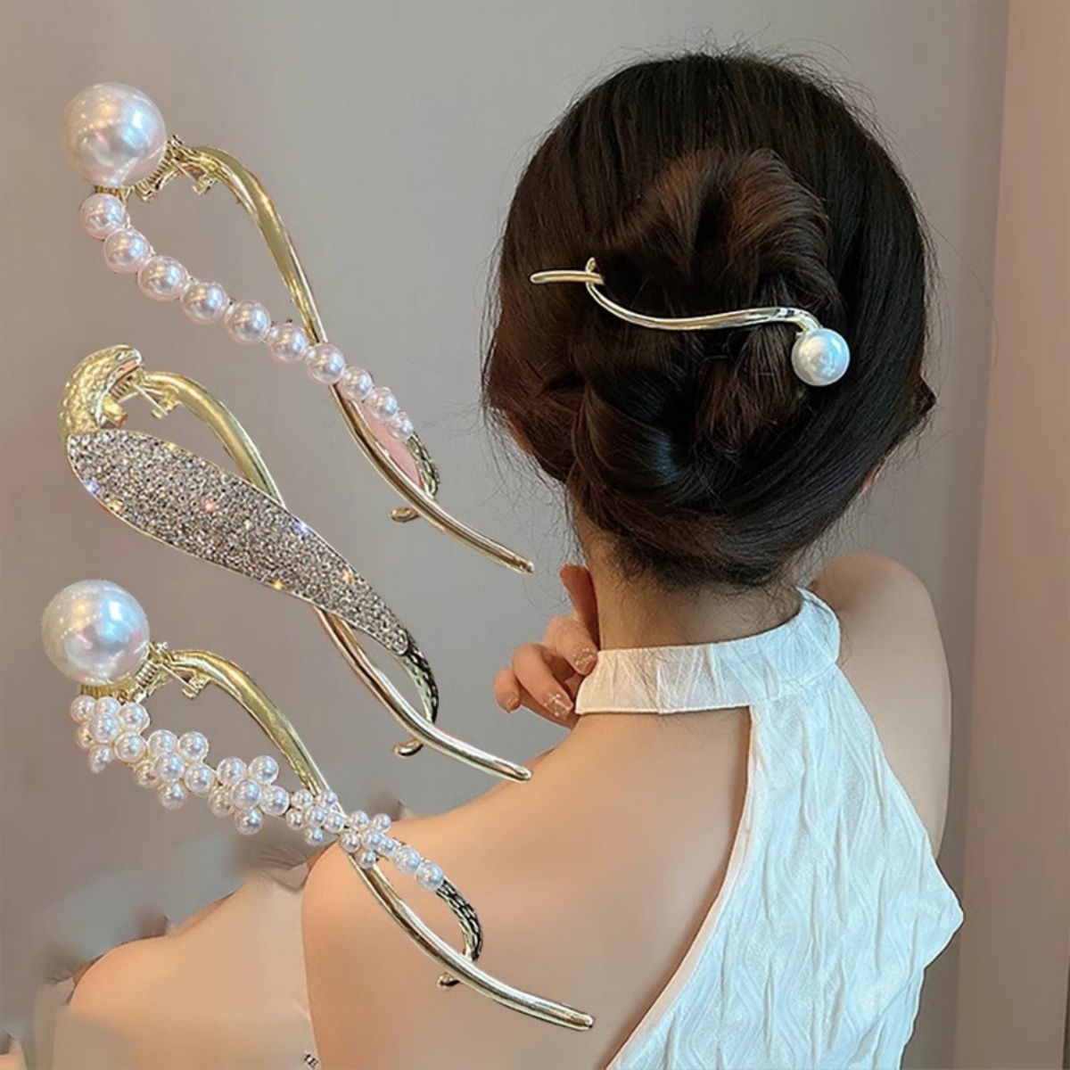 Korean Lifestyle & Kids Boutique - مشبك شعر لؤلؤي لامع أنيق للنساء،