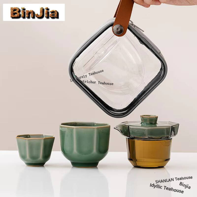 Celadon Ceramic Cup - طقم شاي محمول مع أدوات صنع